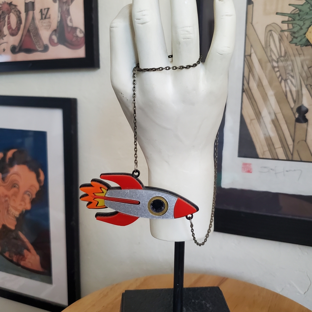 Skully Bunting Acrylic Rocketship Necklace View 6